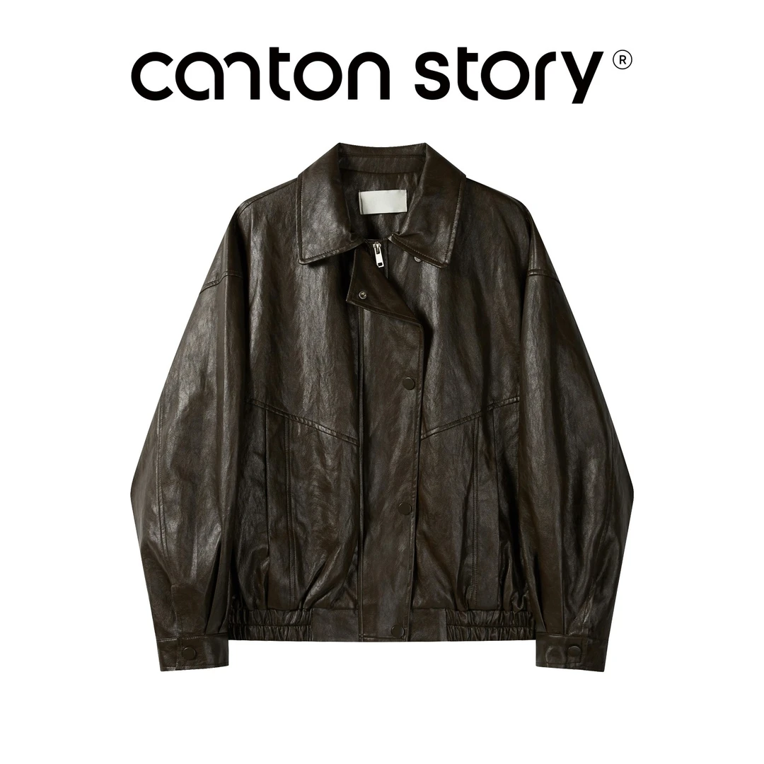 羊城故事-美式复古咖色皮衣外套女2025新款机车高级气质夹克201