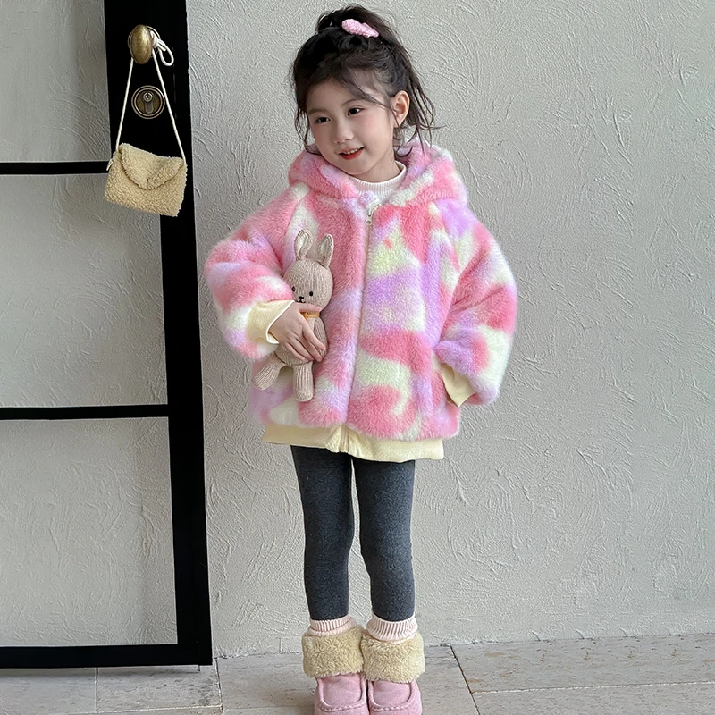 冬季女童外套2025新款洋气小女孩加绒加厚秋冬装拉布布儿童毛毛衣