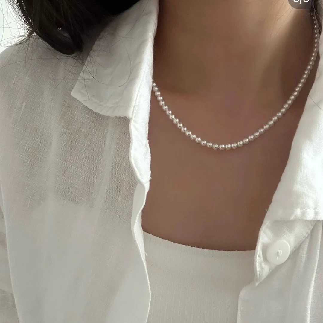 天然淡水珍珠无核珍珠小米链诸暨珍珠项链叠戴4一5mmS925银扣头