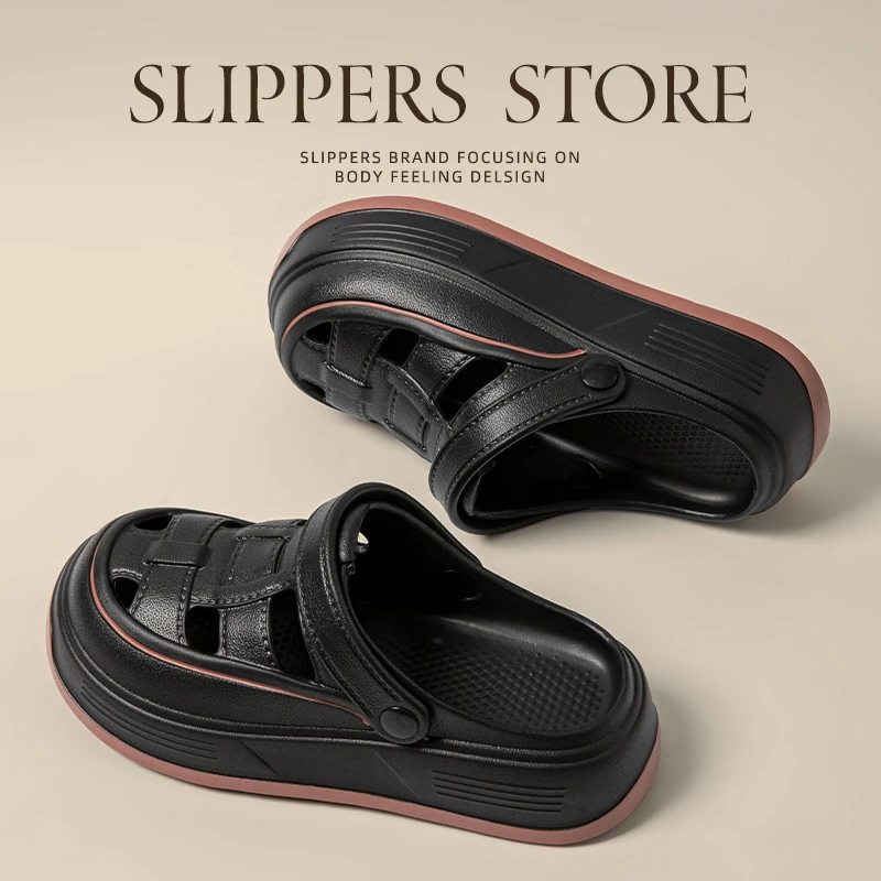 2025新款女款夏季厚底洞洞鞋外穿防滑百搭透气沙滩eva包头凉拖鞋