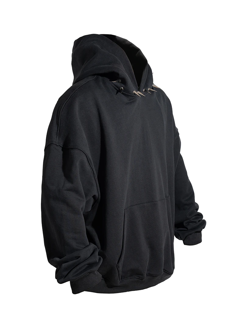 BYEFORNOW铆钉朋克短款连帽卫衣