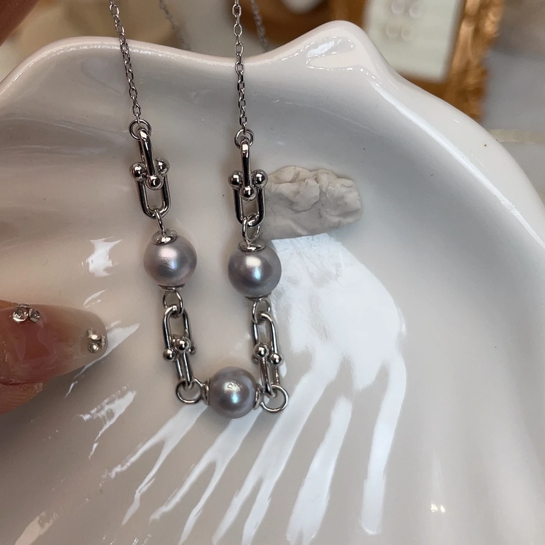 银S925镶嵌项链海水珍珠