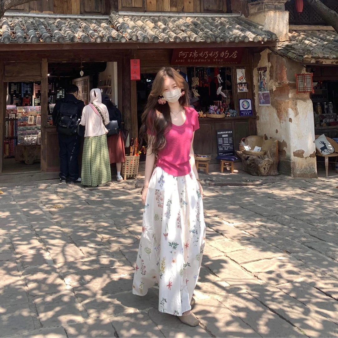 气质温柔风减龄时髦时尚洋气高级感玫红色上衣半身裙两件套装女夏