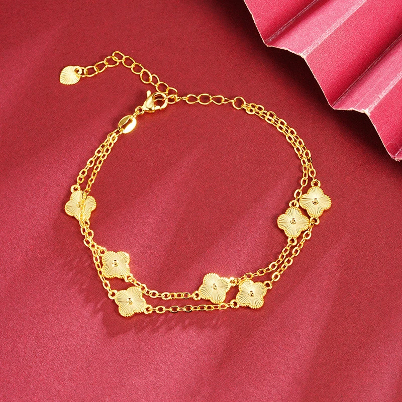 新中式双层四叶草手链2025年新款轻奢小众精致简约设计感百搭时尚