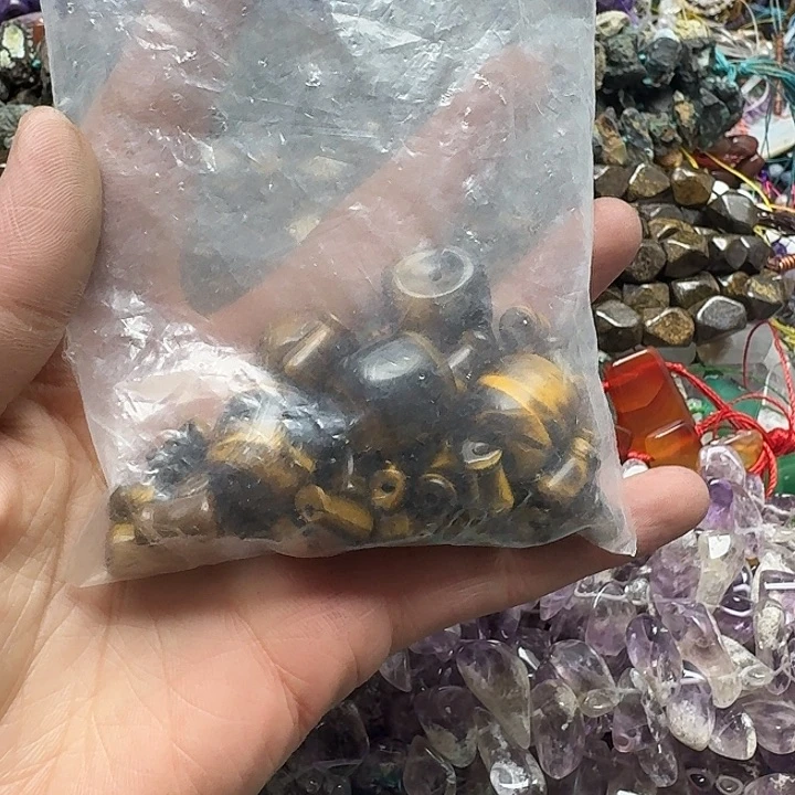 玛瑙/玉髓未镶嵌珠宝半成品打包5套18mm虎眼三通