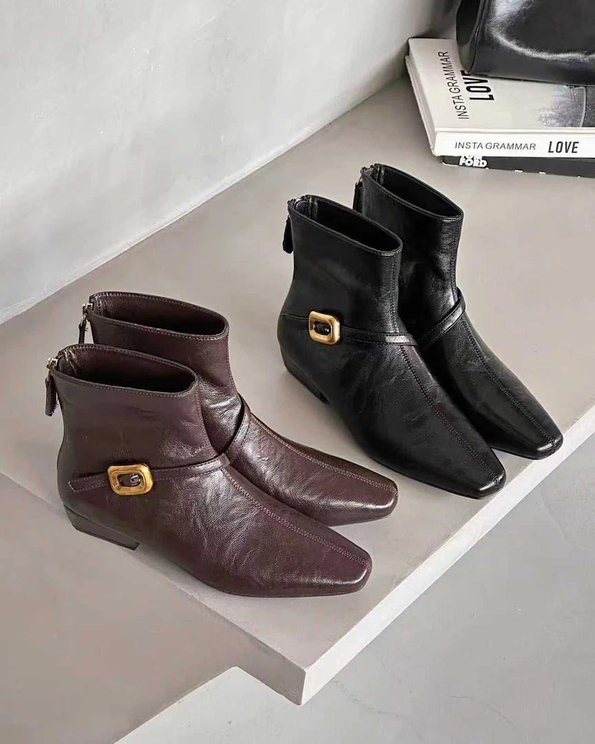 7567韩版低跟皮带扣气质小踝靴女2025新款秋冬粗跟时髦法式短靴