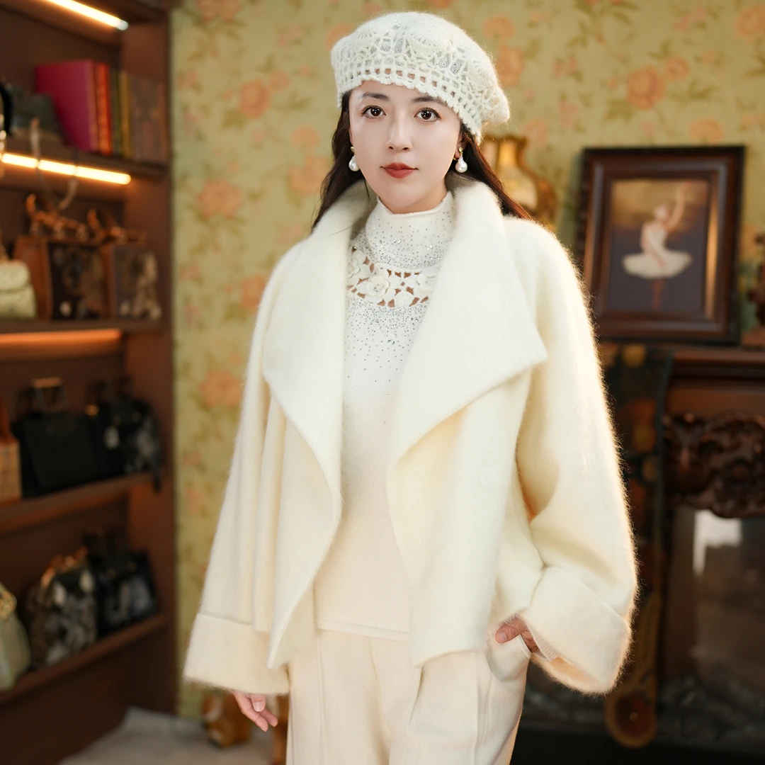 2025秋冬新款拉毛短外套大衣宽松多功能立领保暖减龄小个子上衣女