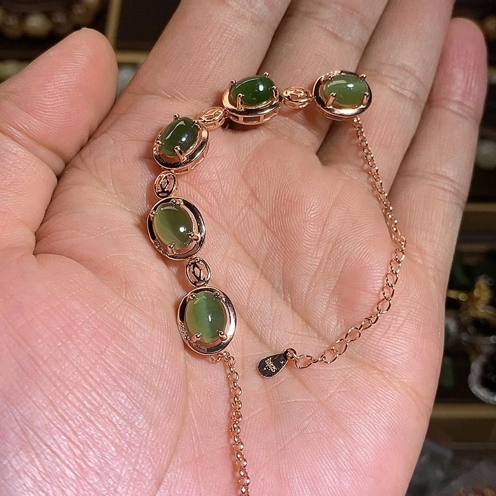 【闪购商品】银S925镶嵌手链和田玉（碧玉）