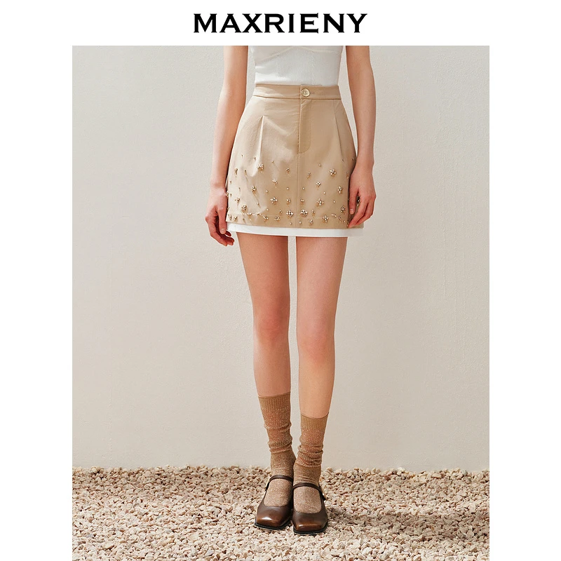 【千颂妮专属】MAXRIENY精致花卉钉钻拼边半裙
