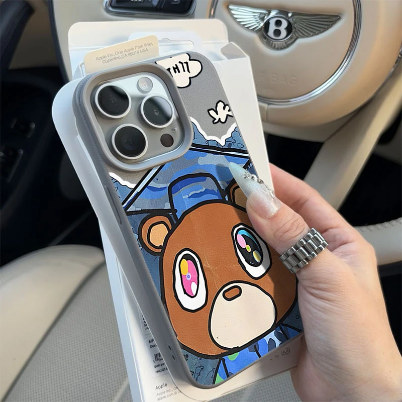 辍学小熊适用苹果16/17手机壳iPhone15promax14荔枝纹13/12防摔11