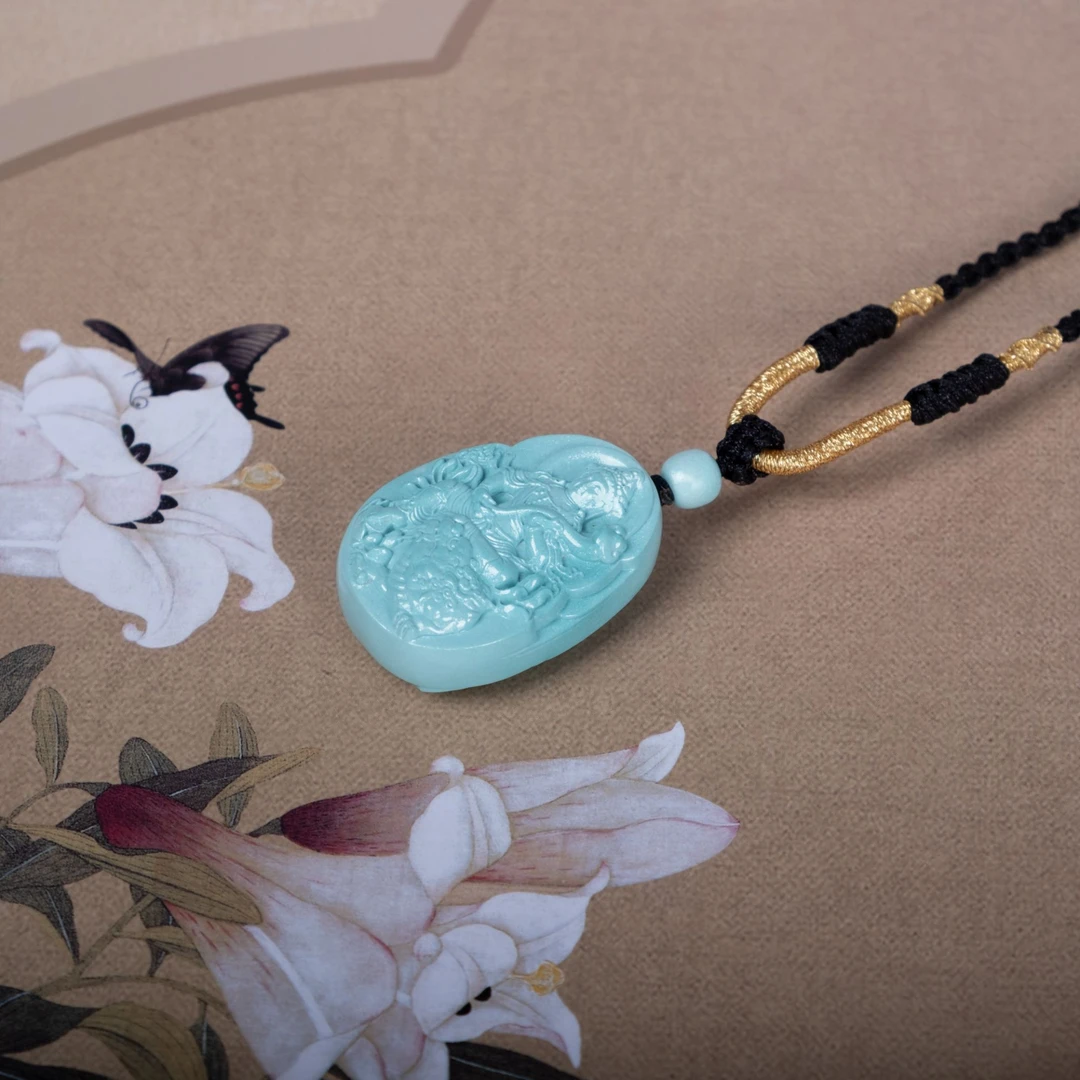 精品高瓷原矿绿松石雕刻件项链吊坠节日好物氛围感气质款