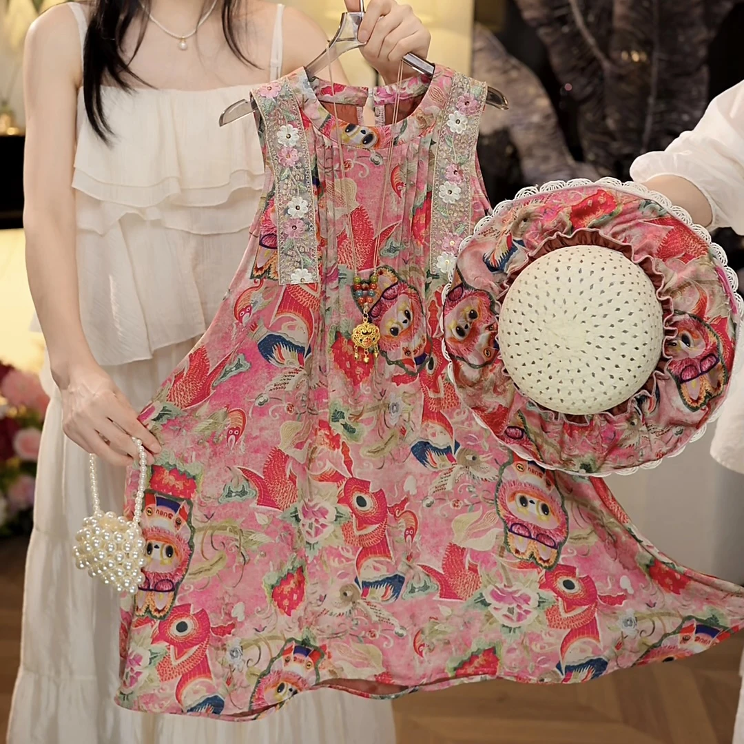 【送帽子】女童夏季连衣裙无袖公主裙女孩时尚背心裙HCB758