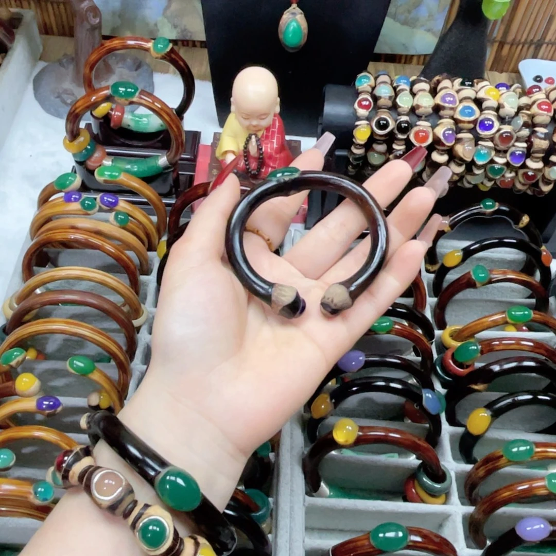 大理石磁石黑藤三节镶嵌绿色