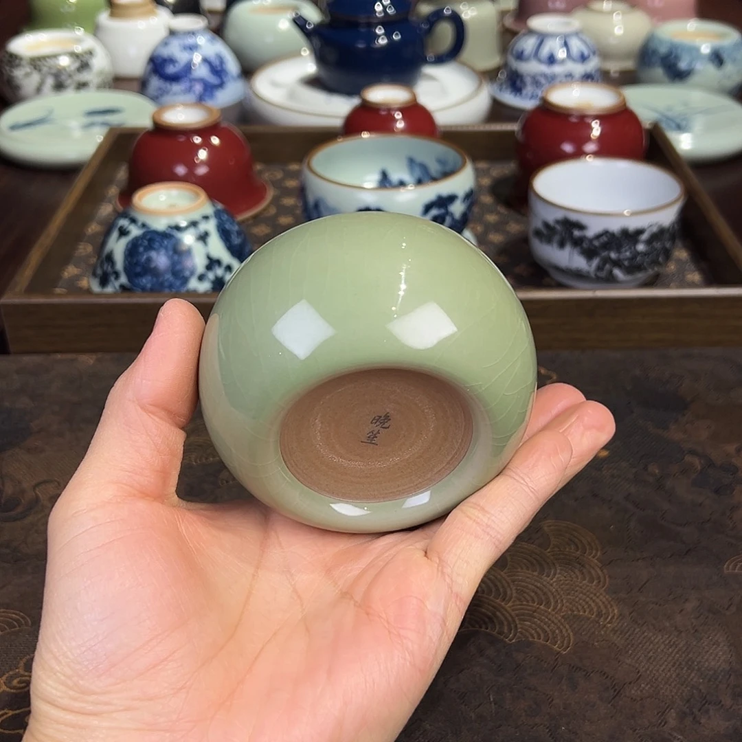 微瑕福利豆青双拼佛手杯