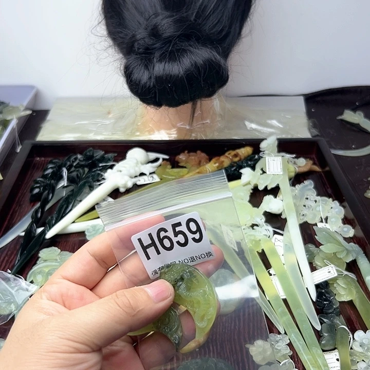 蛇纹石玉发饰合金蓝*