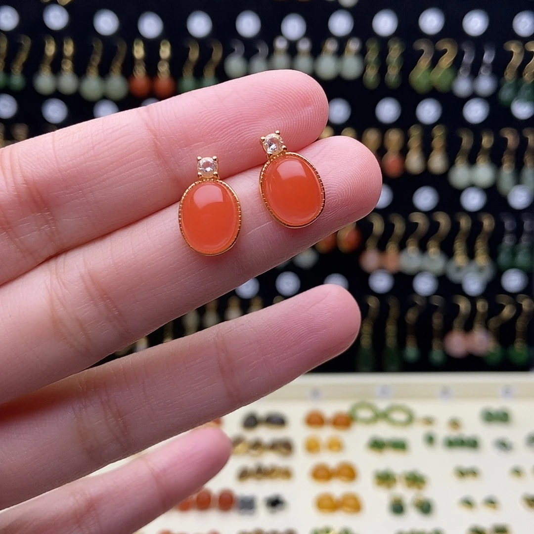 和田玉银S925镶嵌耳饰