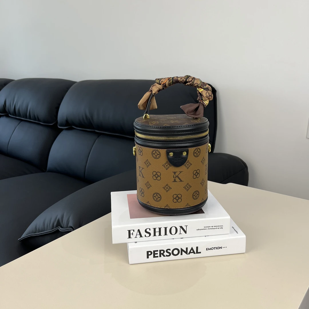 发财桶（咖黄拼）潮流轻奢时尚精致百搭斜挎包