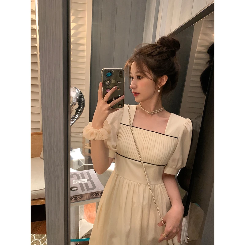 杨杨YANGRUOYU气质连衣裙女神范夏季新款收腰温柔法式绝美仙女裙