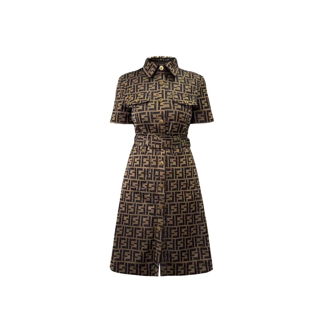 朗尼芬迪桑蚕丝夏季女士新款经典满印连衣裙73F6083921