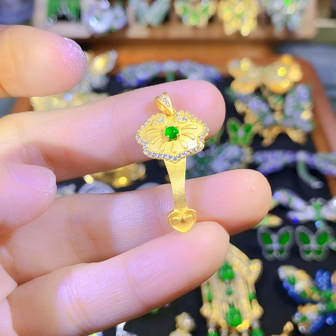 吊坠(不含链)银S925镶嵌翡翠