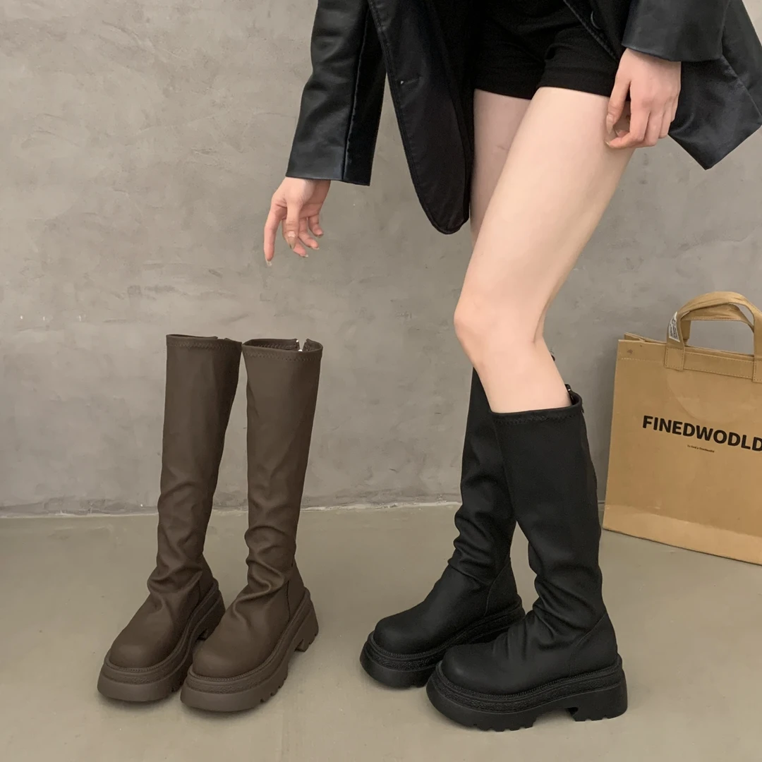 靴子女款2025年秋季新款长筒靴秋季高筒靴黑色中筒长靴厚底女鞋子