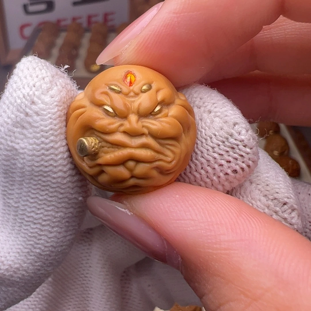 猴头核桃把件镶嵌款五目烟鬼全品有正常封口线