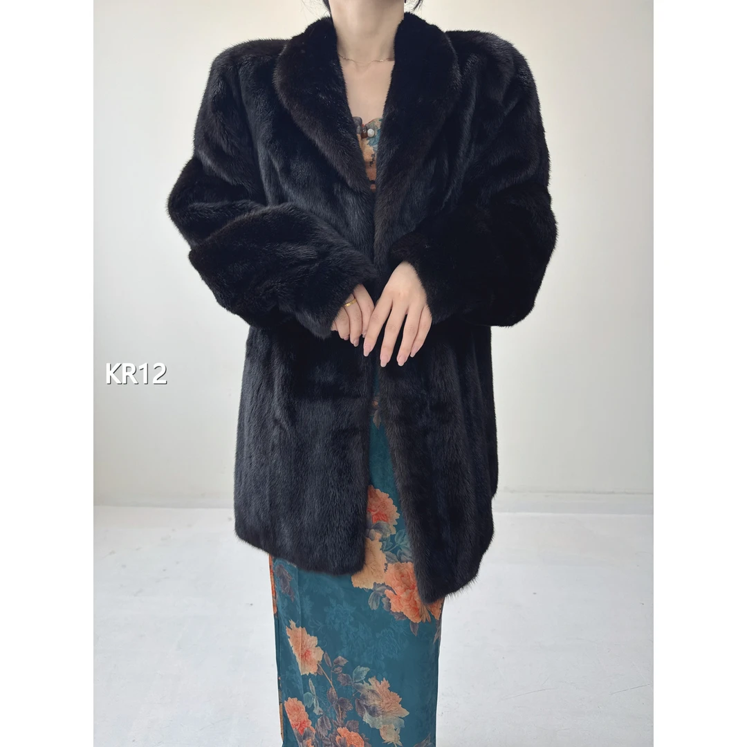 【KR12】L 棕黑色中长款宝嘉美貂皮（肩43胸110衣80袖62）40012