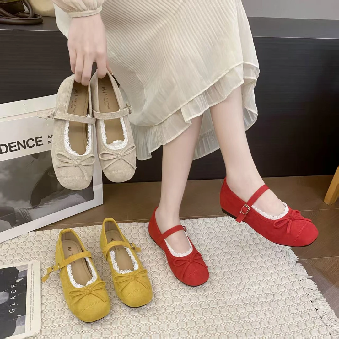 【辛】浅口增高女鞋内增高平底玛丽珍单鞋法式百搭公主鞋仙女风红色
