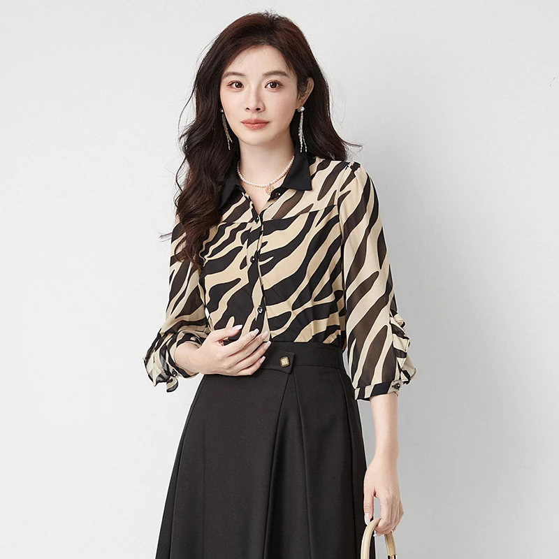 51HH0D0049撞色拼接九分袖衬衫专柜折扣女装2025春