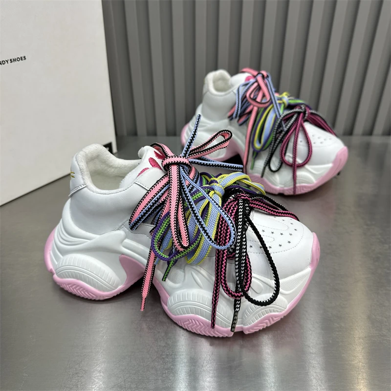 女款休闲白色厚底系带拼色加绒加厚网红时尚百搭透气ins潮流潮鞋