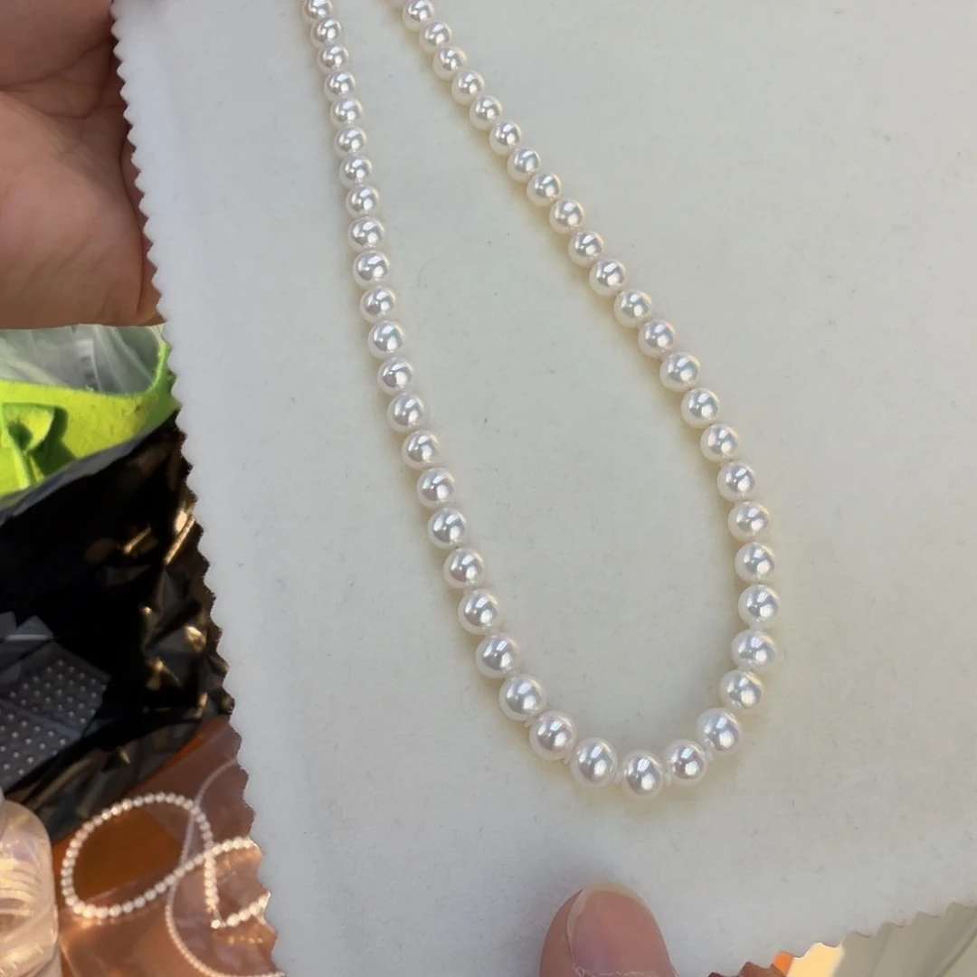 淡水珍珠颈饰银S925镶嵌6-7无核极光镜面无暇炫彩冷白