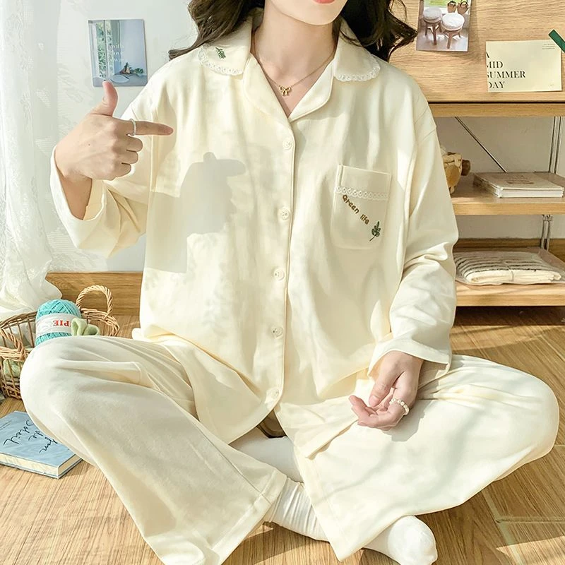春秋薄款月子服透气纯棉孕妇家居服套装宝妈哺乳喂奶翻领德绒套装