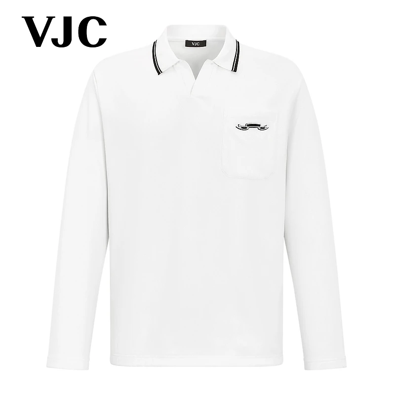 VJC/威杰思2025秋季新款男装刺绣撞色长袖针织衫V领微阔DAECA2766