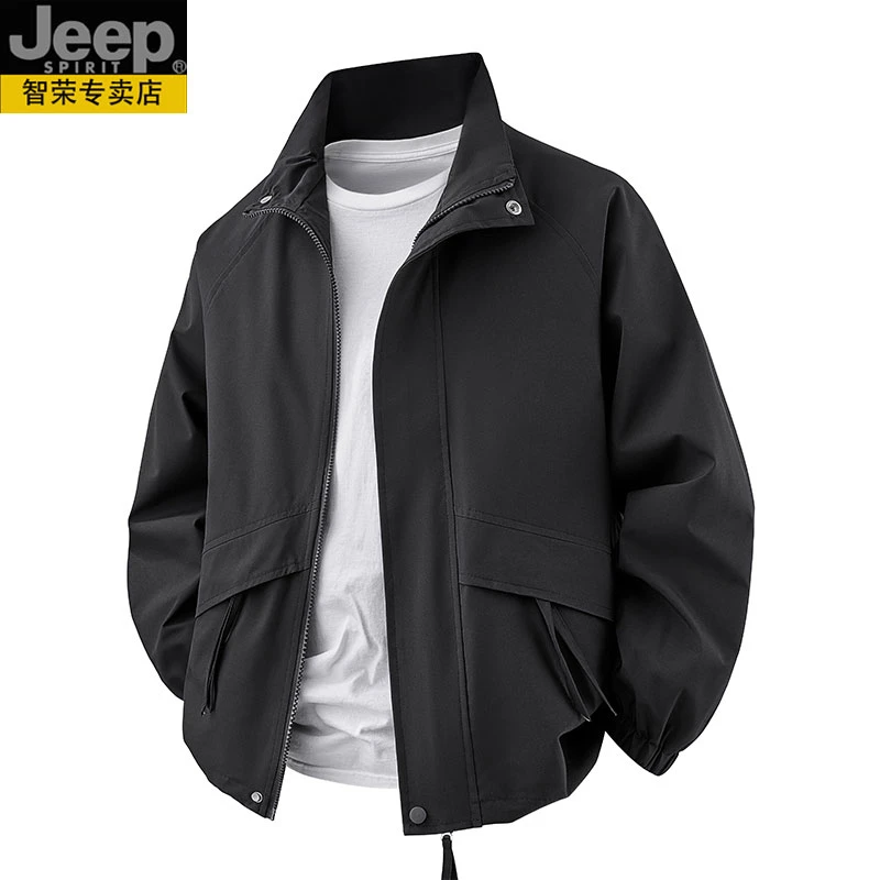 JEEP连帽夹克男士春秋季冲锋衣户外运动休闲百搭工装外套2025新款