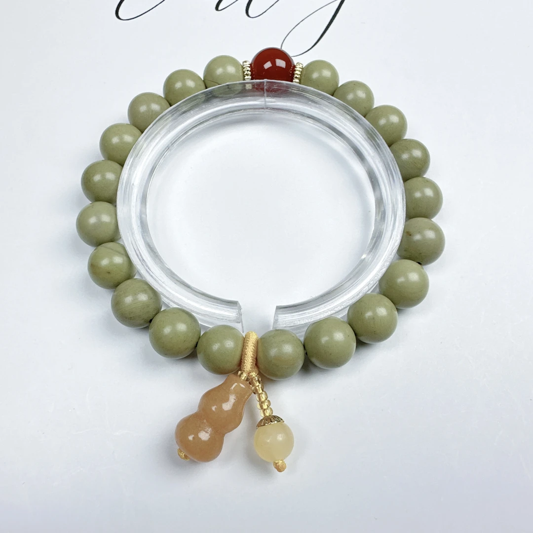 【成品】牛油果阿拉善玉石手串 绿色圆珠小众珠宝
