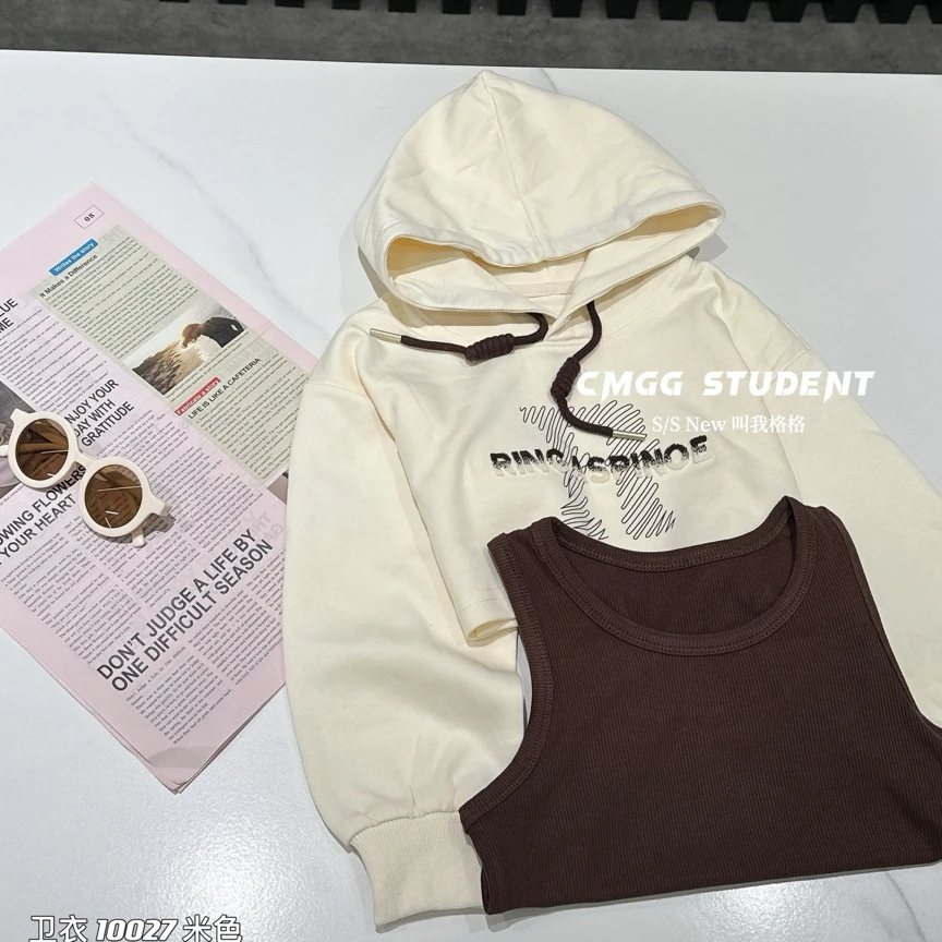 韩版圆领女童卡通卫衣帽衫2件套10027休闲风套装春秋休闲女字母短