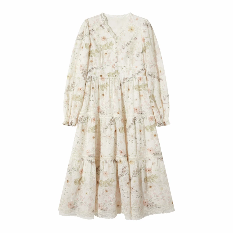 【小米】秋季连衣裙气质显瘦碎花长袖25L7368