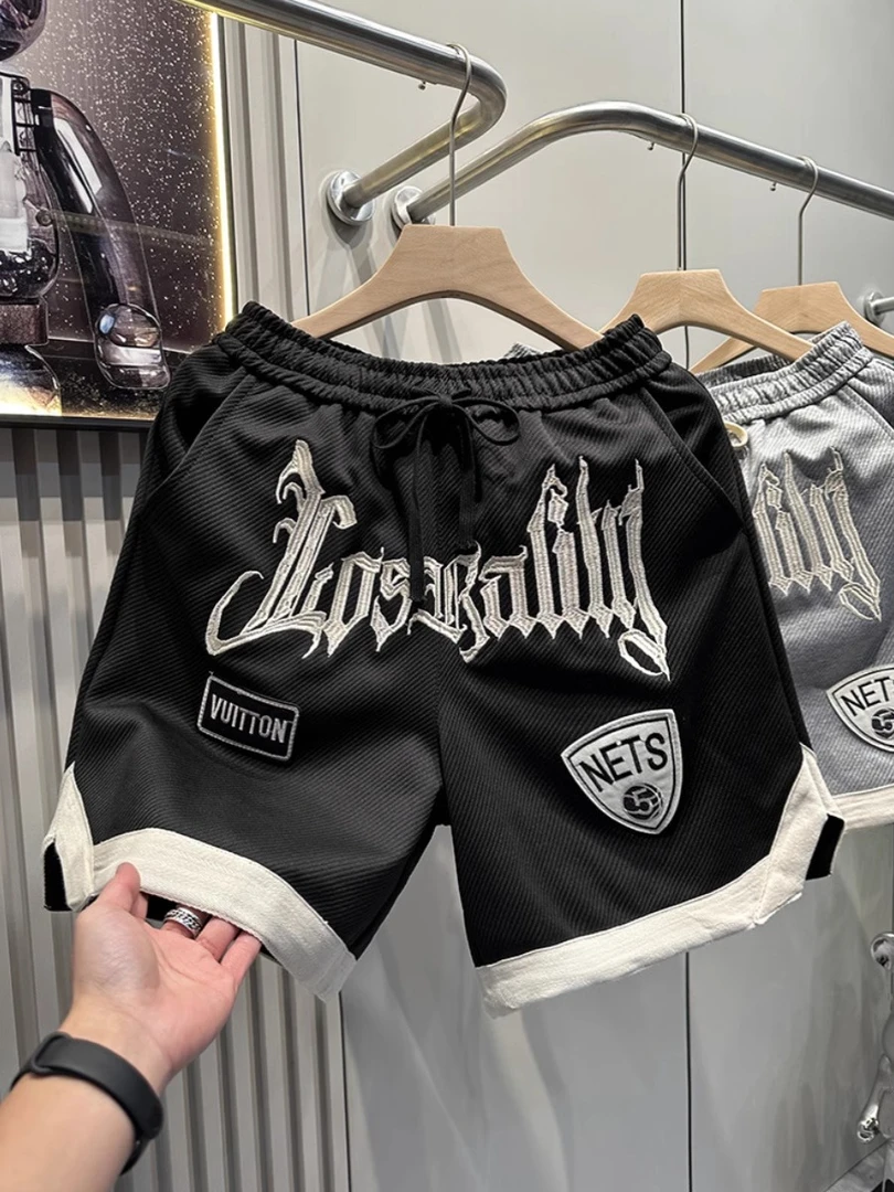 美式篮球短裤男夏季薄款训练运动五分裤街头嘻哈潮牌刺绣宽松裤子