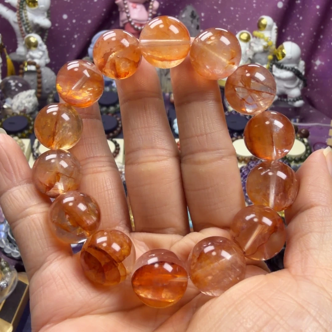 水晶手串未镶嵌巴西红胶花水晶手串