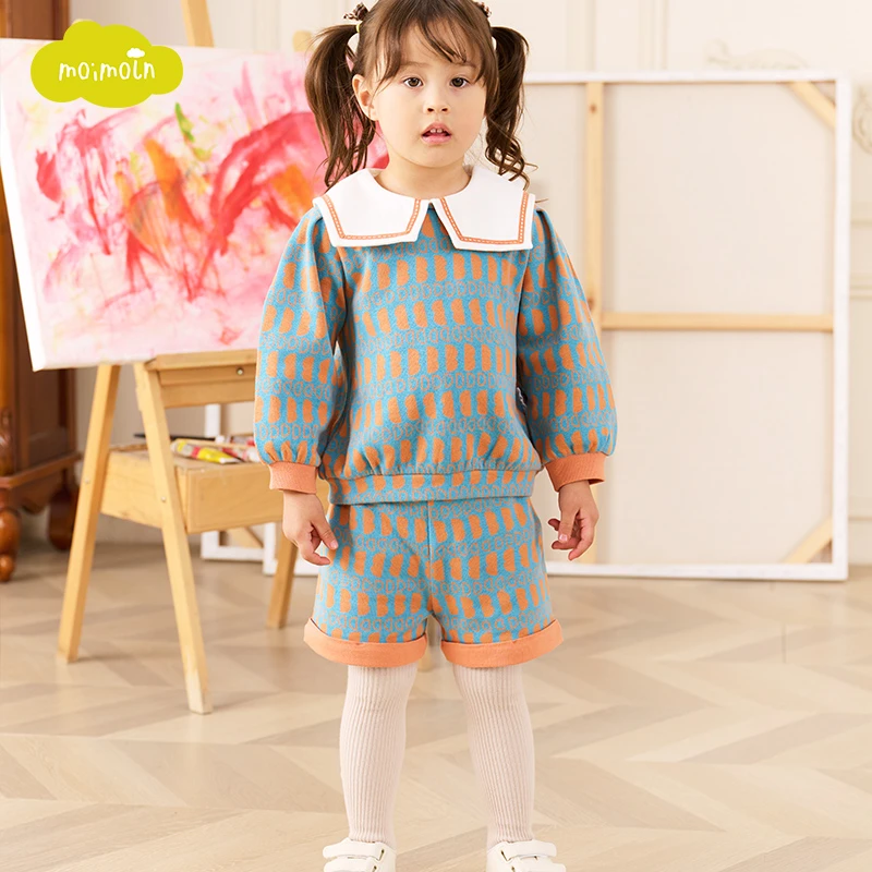 moimoln小云朵童装春秋新款上衣短裤两件套女童洋气套装