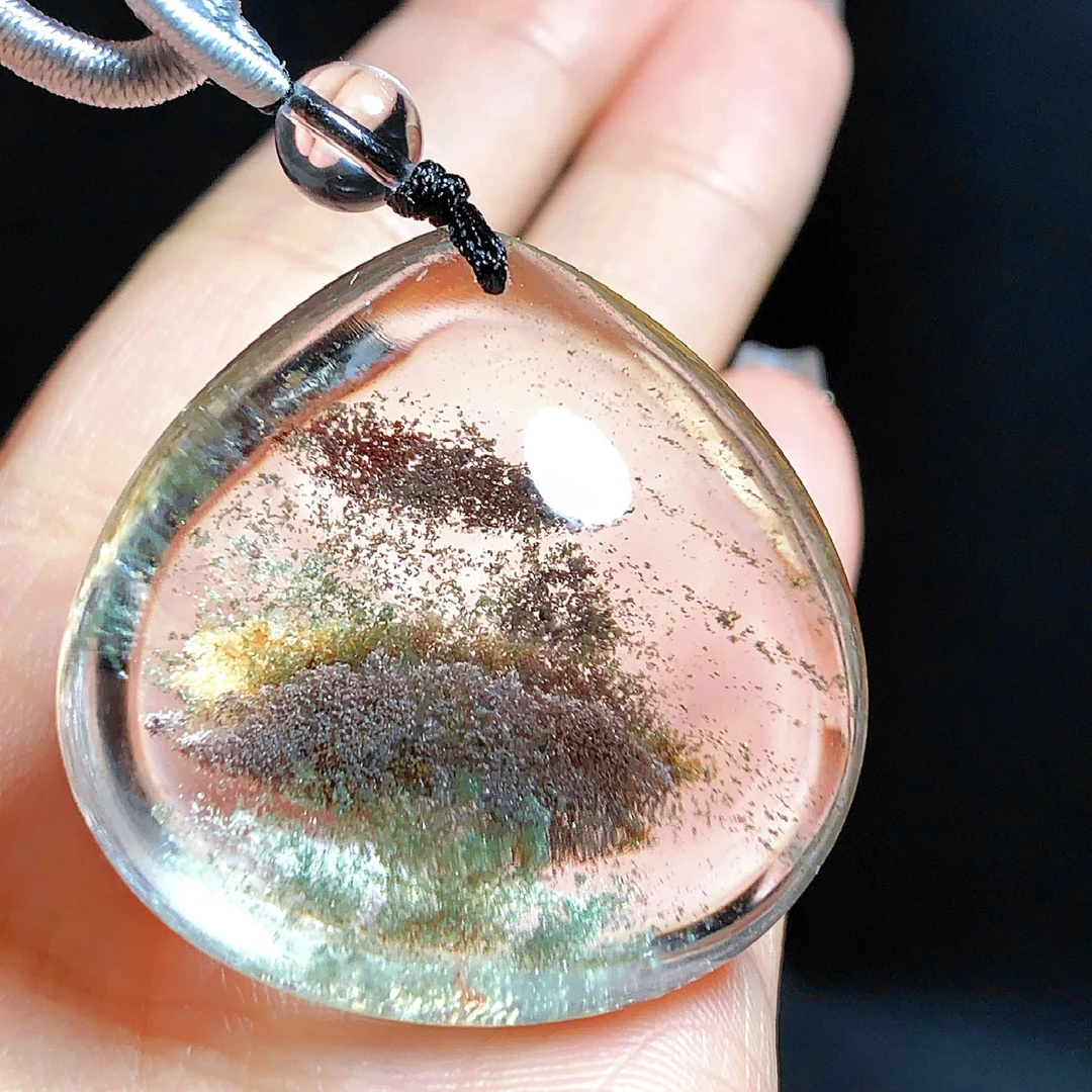 东海水晶天然千层彩幽灵水晶水滴吊坠毛衣链项坠男女款聚宝盆饰品