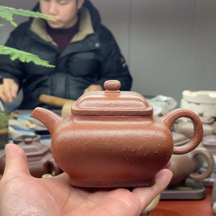 紫砂茶壶原矿无添加手磨料小红泥四方壶