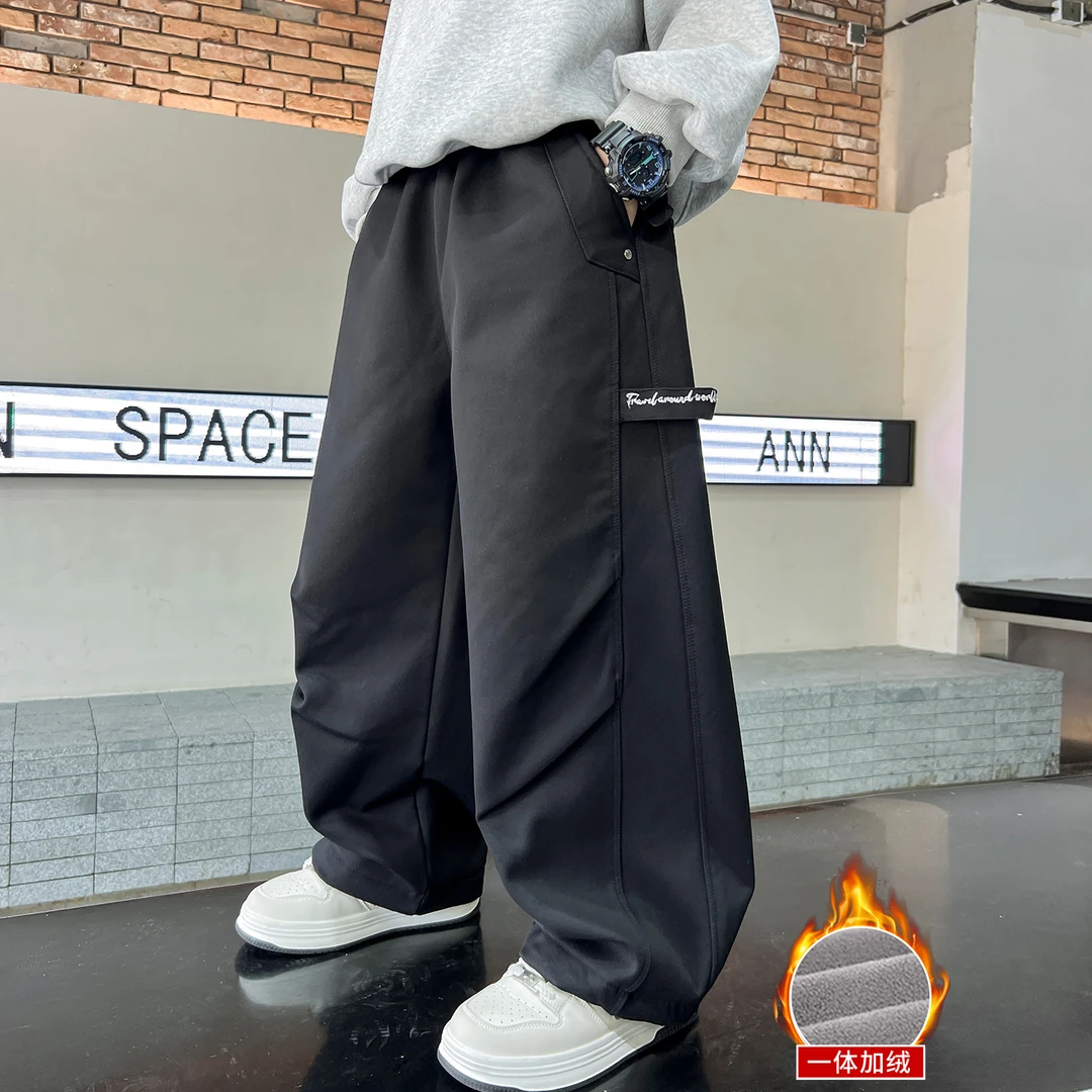 儿童装男童加绒工装裤子2025新款秋冬款冬季中大童加厚男孩长裤潮