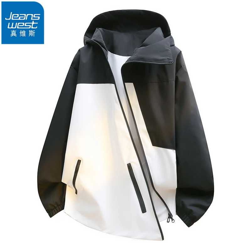 Jeanswest/真维斯冲锋衣男士春秋季户外运动防风百搭宽松连帽夹克