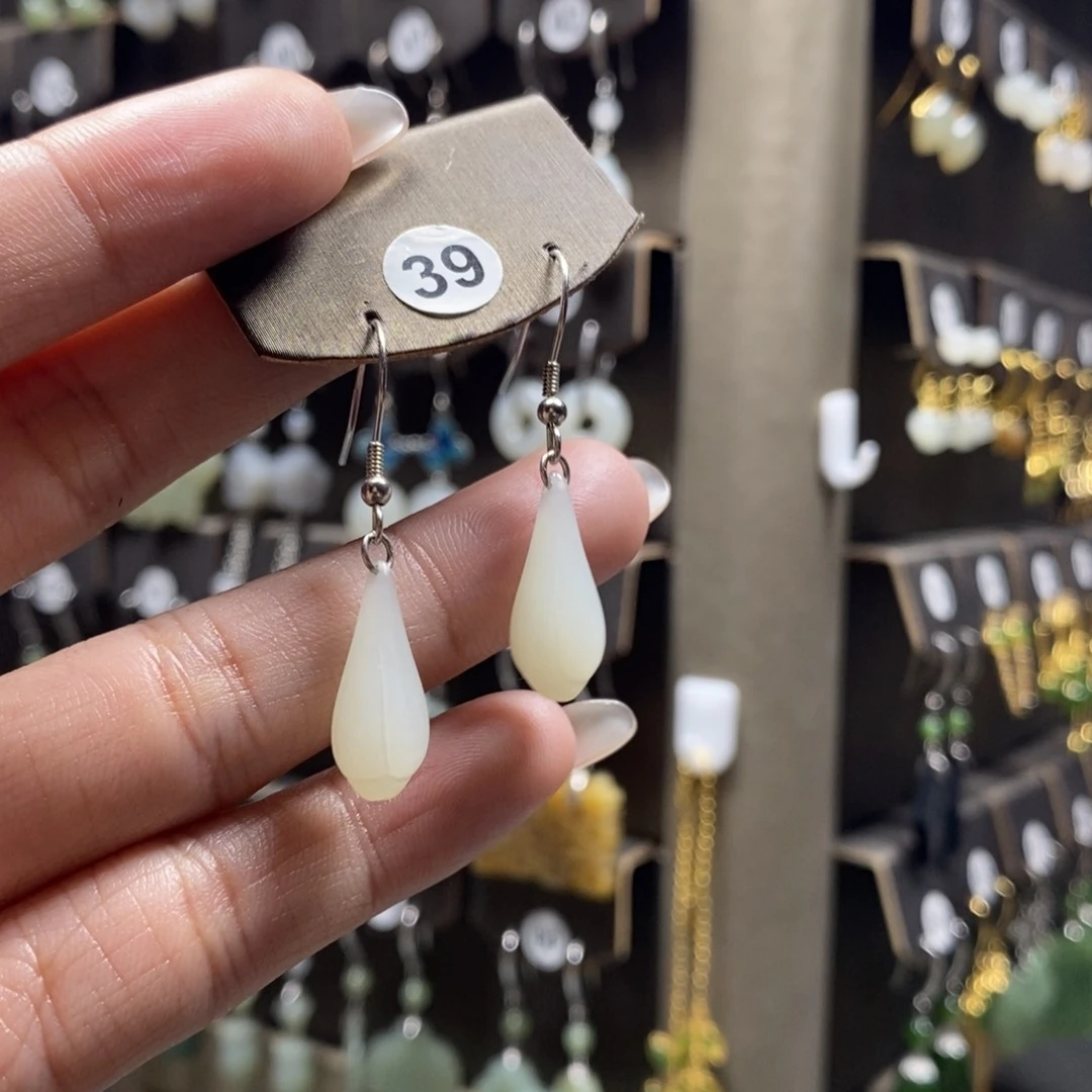 和田玉耳饰银S925镶嵌安****场