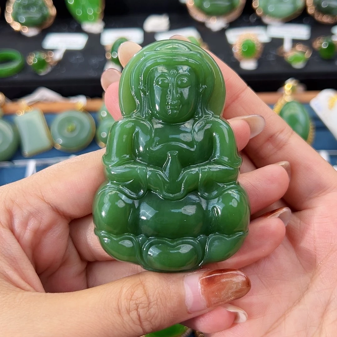 和田玉（碧玉）未镶嵌吊坠(不含链)阳绿观音69*47mm