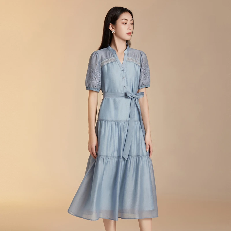 BuouBuou25夏新款法式镂空刺绣莱赛尔连衣裙女BJ2G424