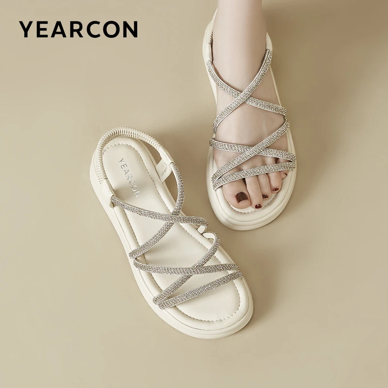 意尔康2025新款胶粘时装凉鞋海边度假凉鞋坡跟厚底夏季时尚凉鞋