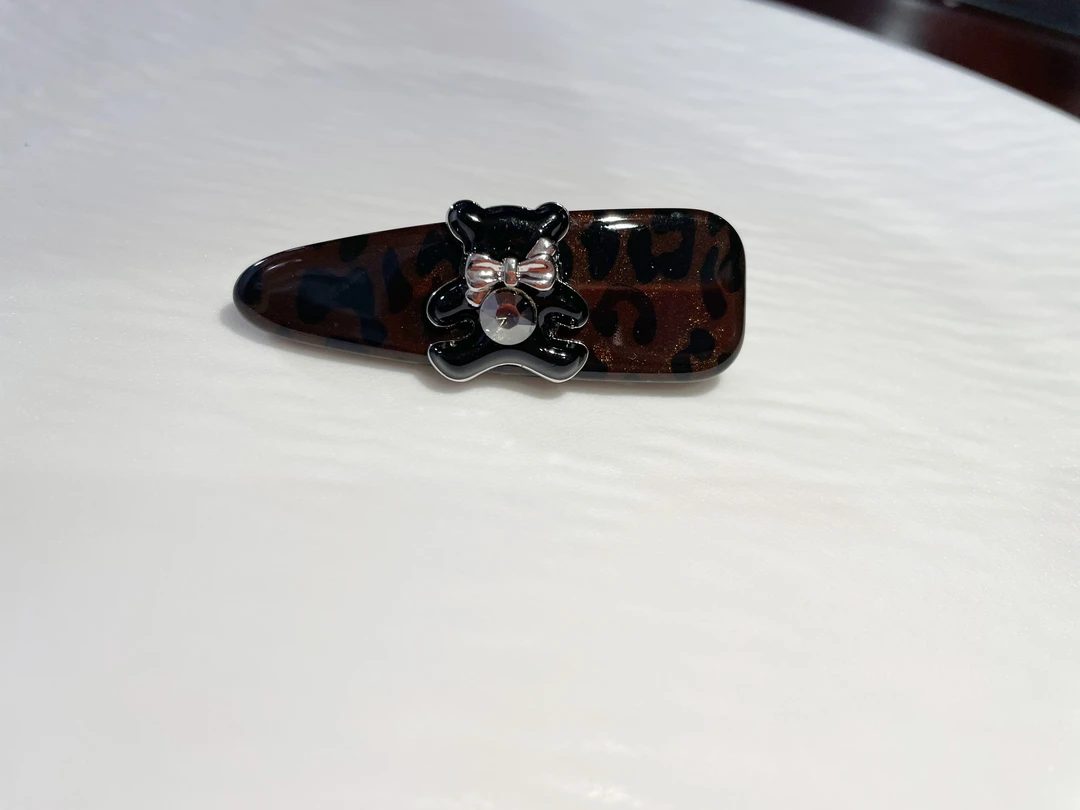 韩系小众豹纹鸭嘴带小熊边夹可爱风少女风女发夹发饰气质可爱款