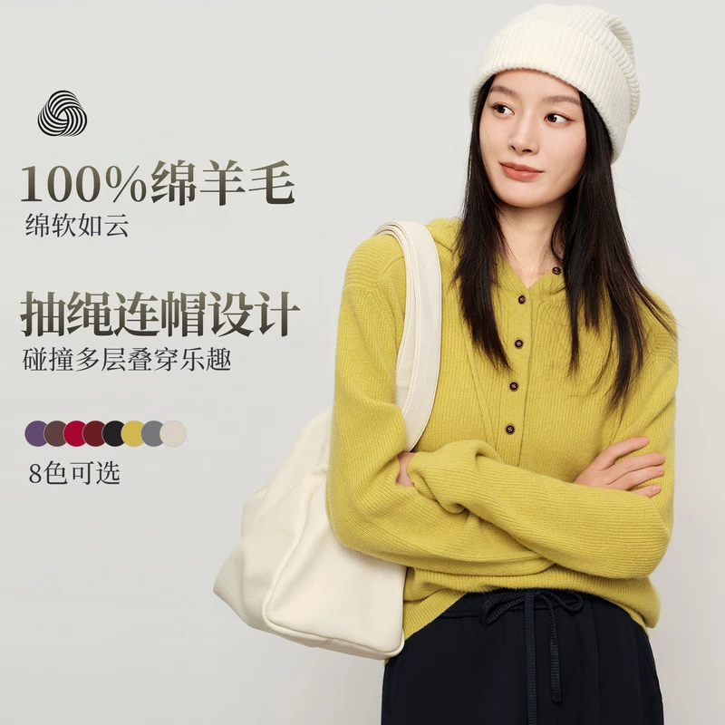 敦奴25冬新品纯羊毛宽松连帽休闲显瘦套头羊毛衫女上衣FU572150
